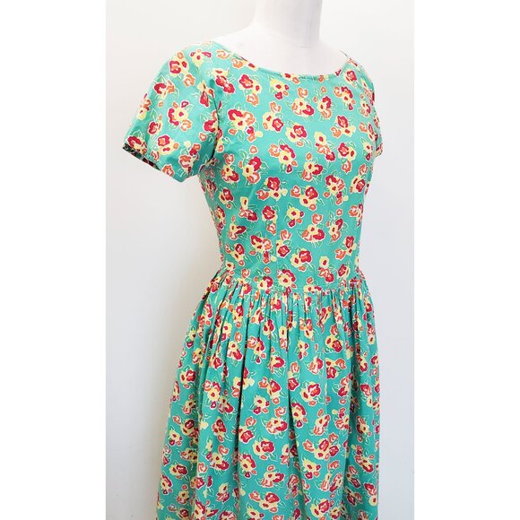 JACKPOT by Carli Gry Womens Vintage 90s does 50s Retro Floral Jade Midi M/L - Picture 5 of 13
